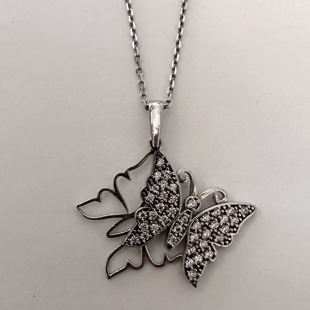925 Silver butterfly necklace clear cz - Picture 2 of 7